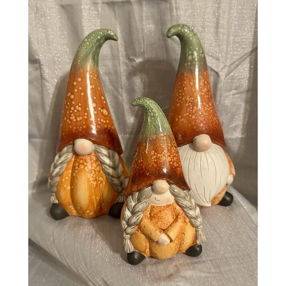 Set of 3 Resin Fall Harvest Gnomes Home Decor Pumpkin Autumn Thanksgiving